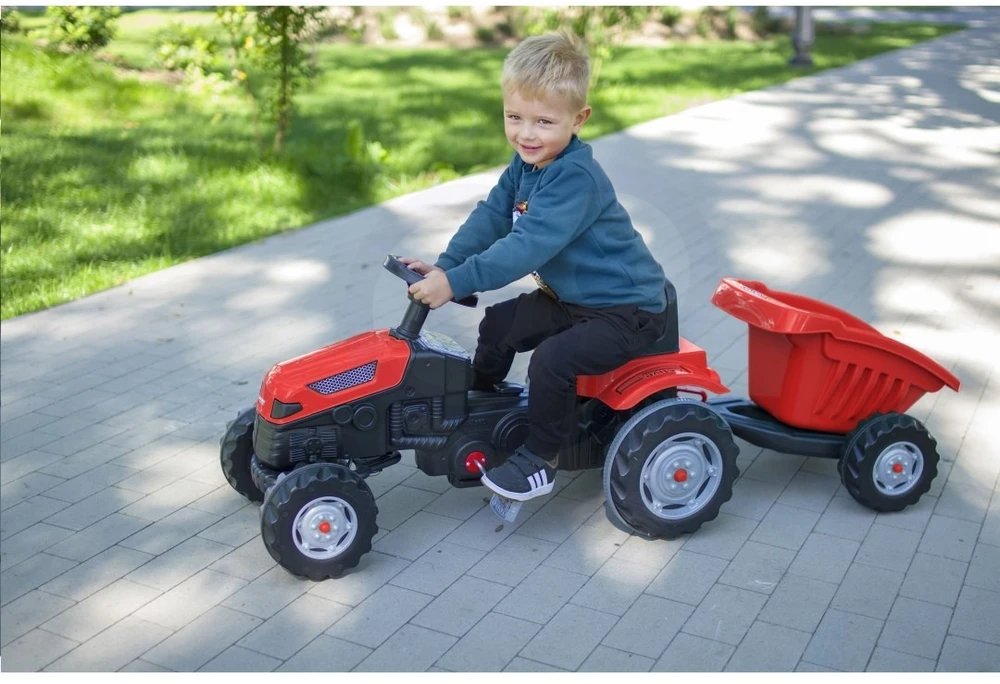 Pedalinis traktorius Woopie, judanti priekaba