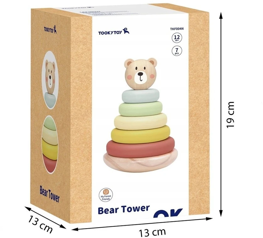 Tooky Toys Dėlionė piramidė Tooky Toy, medinė