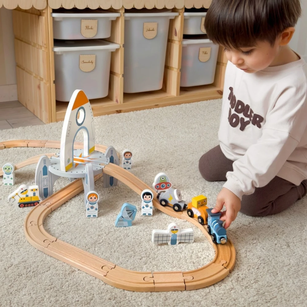 Tooky Toys Medinis traukinių rinkinys Tooky Toy, kosminė raketa
