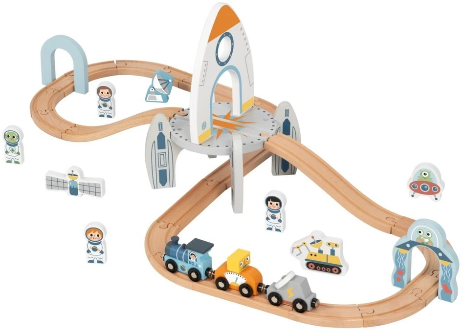 Tooky Toys Medinis traukinių rinkinys Tooky Toy, kosminė raketa