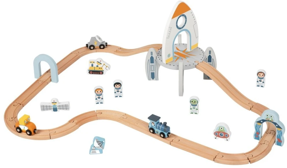 Tooky Toys Medinis traukinių rinkinys Tooky Toy, kosminė raketa
