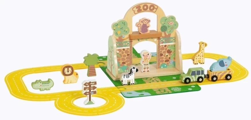 Tooky Toys Žaislas zoologijos sodas Tooky Toy, su mediniu lagaminu