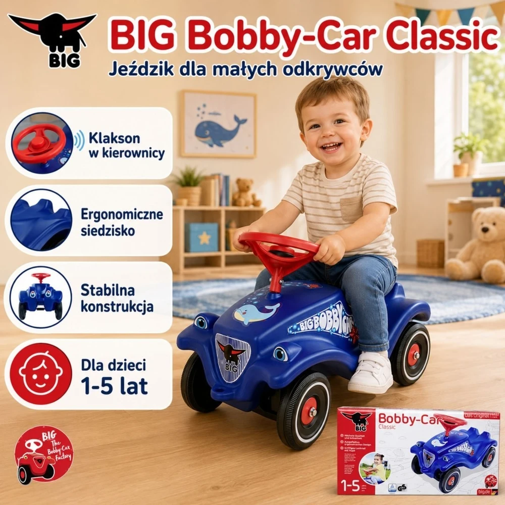 Važiuojamasis automobilis žaislas BIG, su delfino raštu