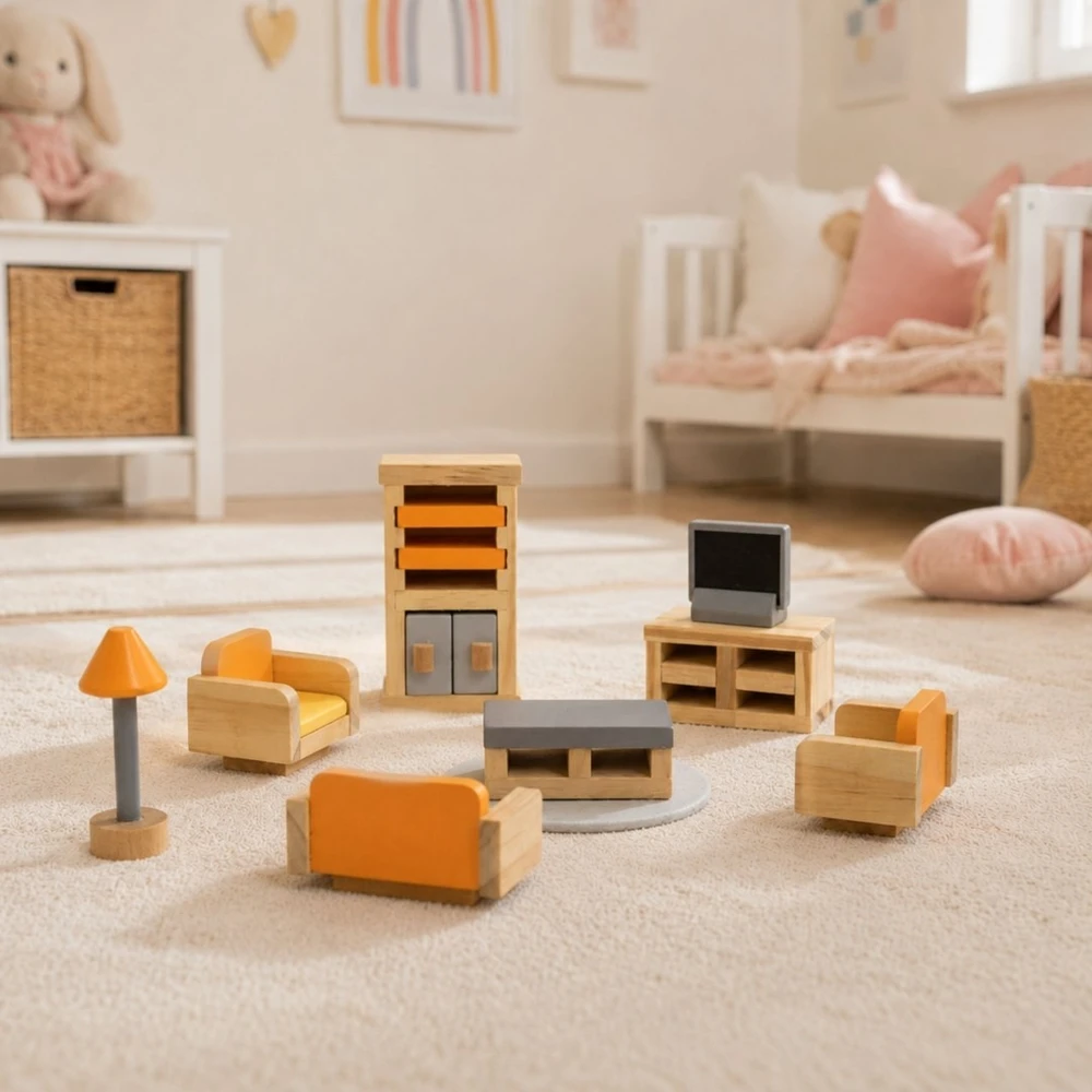 Viga Toys Baldų komplektas lėlių nameliui Viga, 5 kambariai