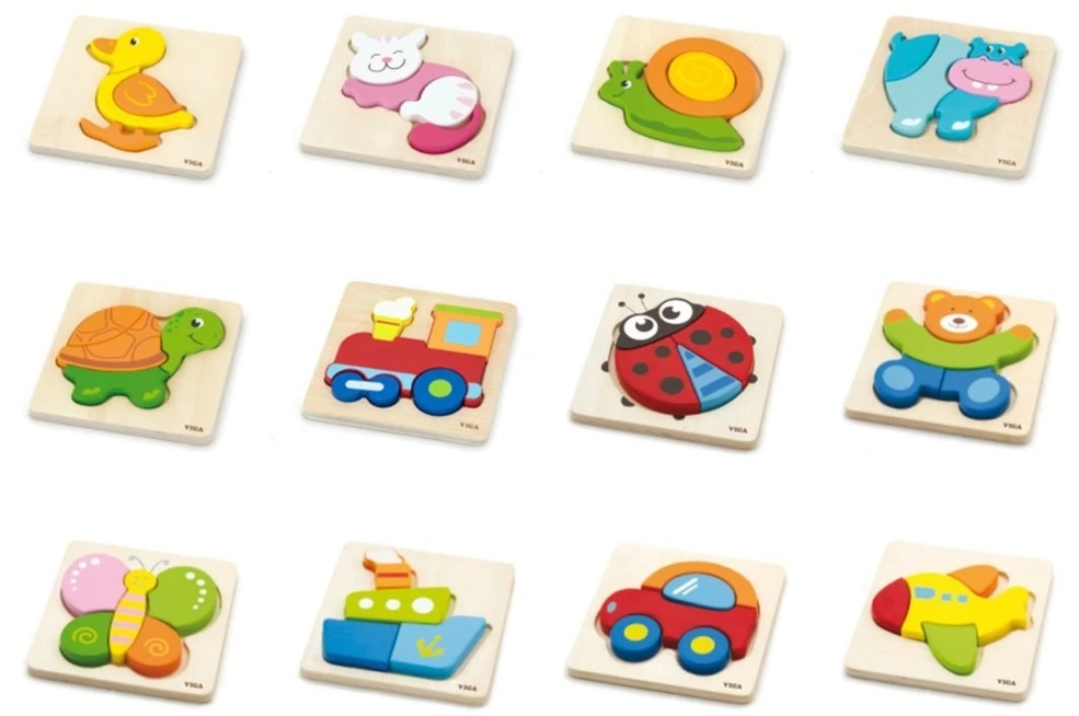 Viga Toys Dėlionė medinė Viga, 12 lentelių