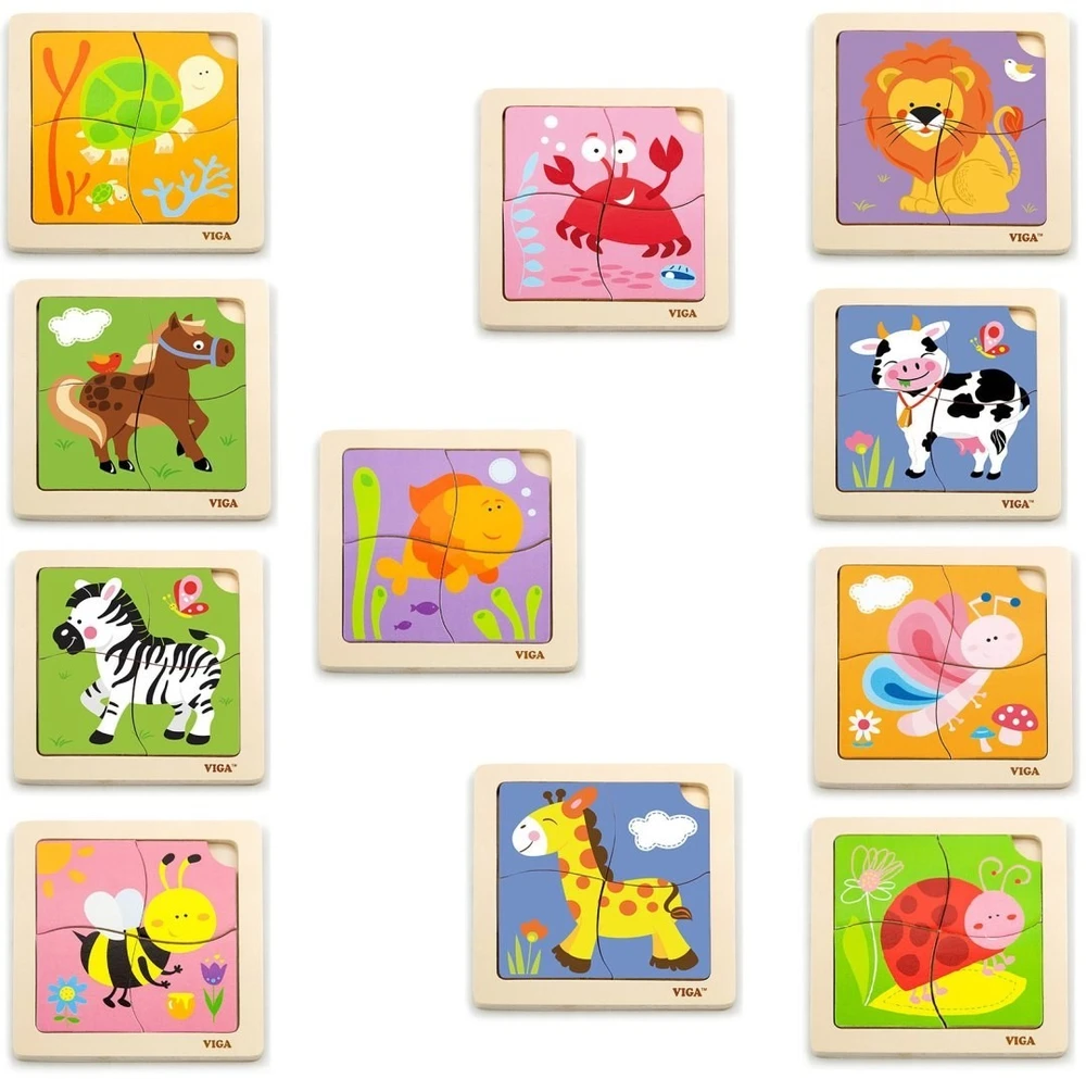 Viga Toys Dėlionė medinė Viga, 12 lentelių
