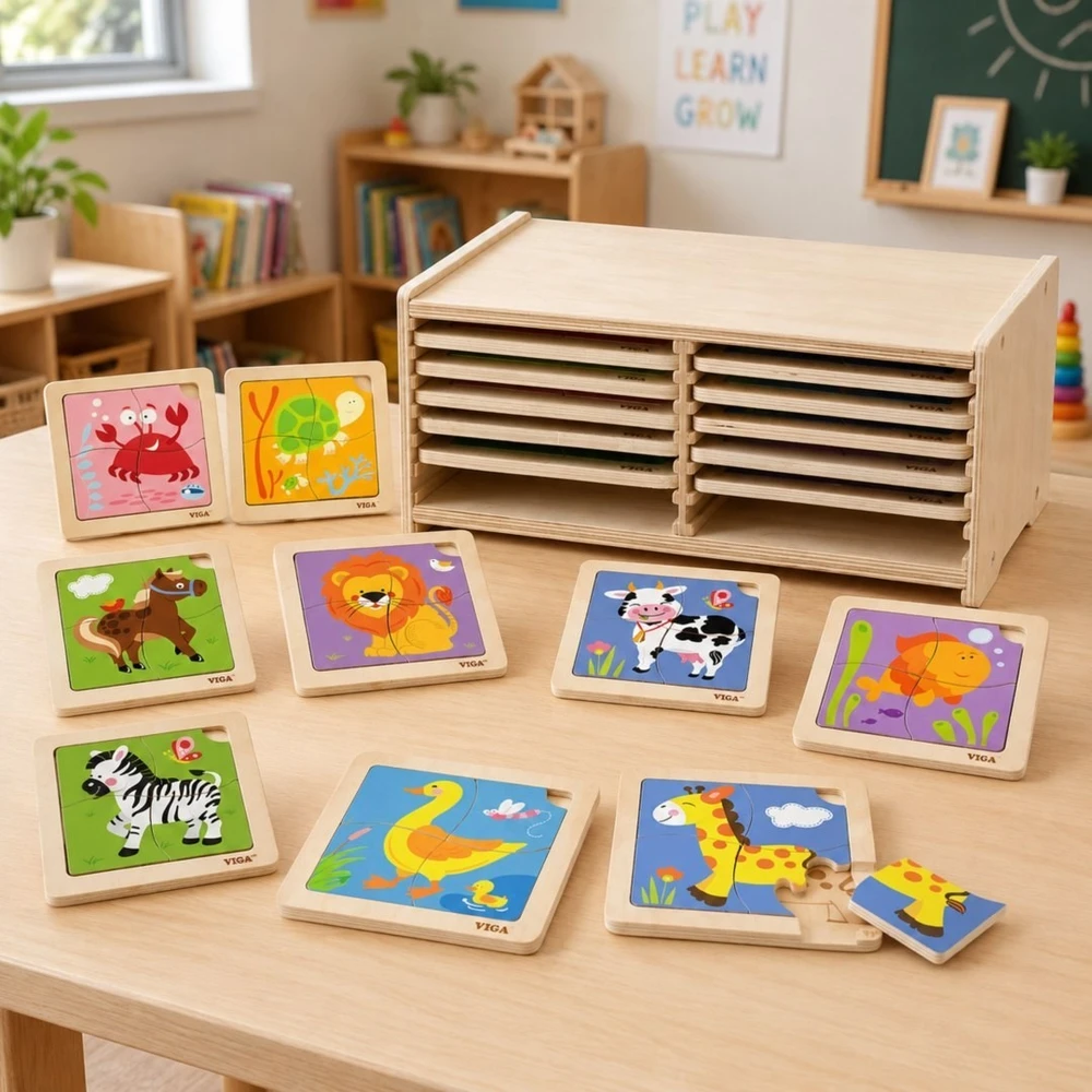 Viga Toys Dėlionė medinė Viga, 12 lentelių