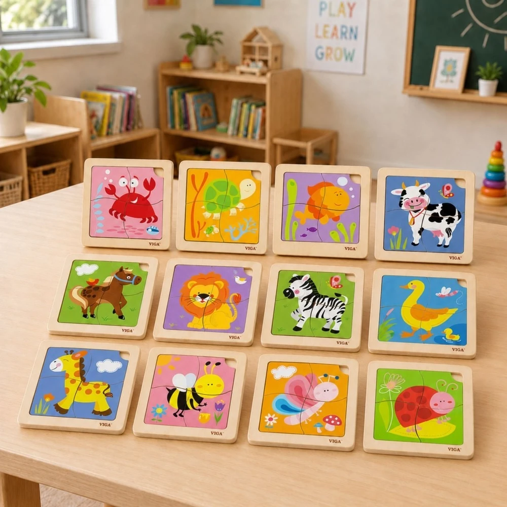 Viga Toys Dėlionė medinė Viga, 12 lentelių