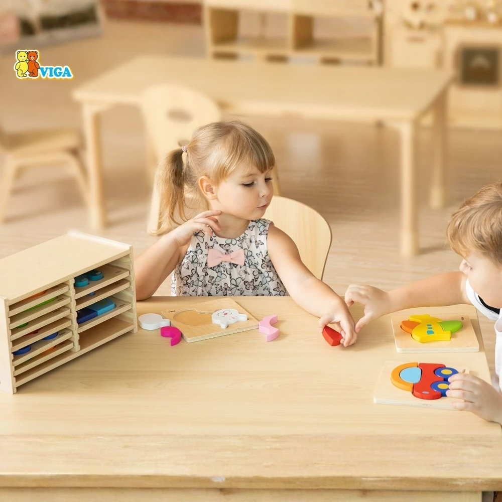 Viga Toys Dėlionė medinė Viga, 12 lentelių