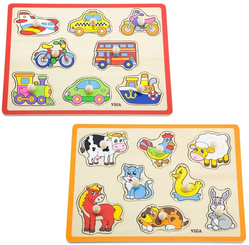 Viga Toys Dėlionės su rankenomis VIGA, medinė lentyna