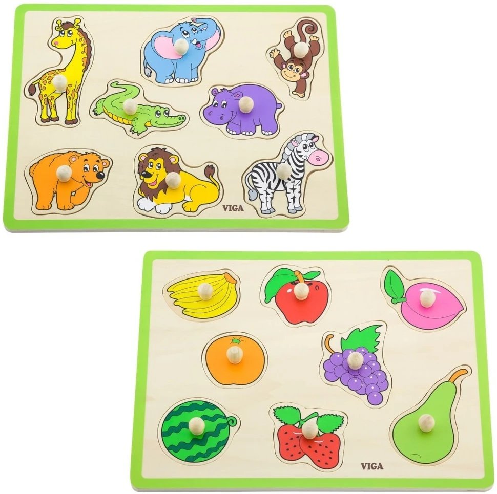 Viga Toys Dėlionės su rankenomis VIGA, medinė lentyna