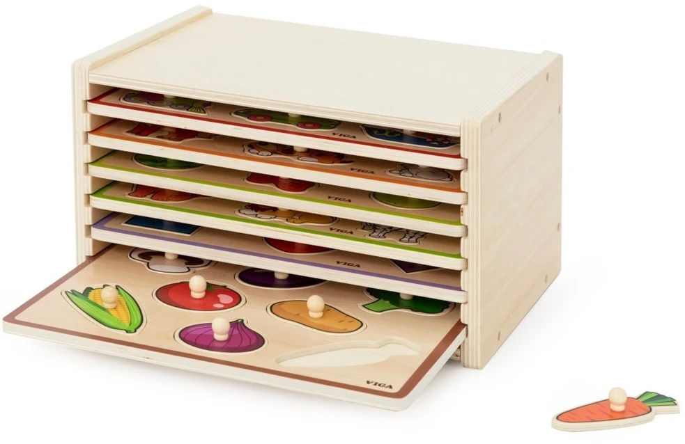 Viga Toys Dėlionės su rankenomis VIGA, medinė lentyna