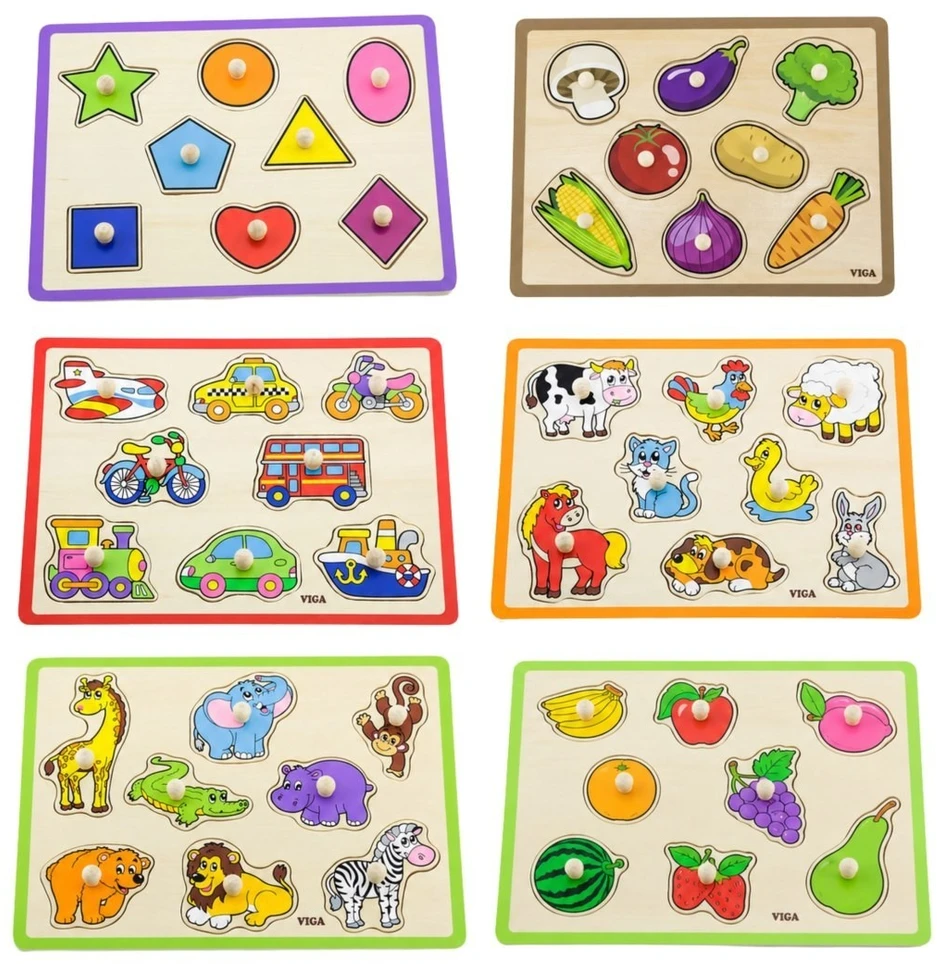 Viga Toys Dėlionės su rankenomis VIGA, medinė lentyna