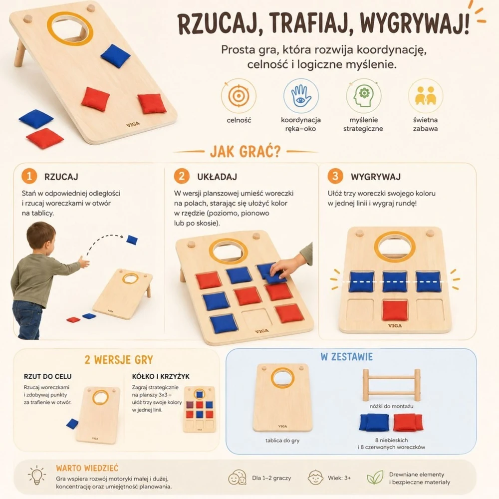 Viga Toys Įgūdžių lavinimo žaidimas Viga, su 8 mėtymo maišais