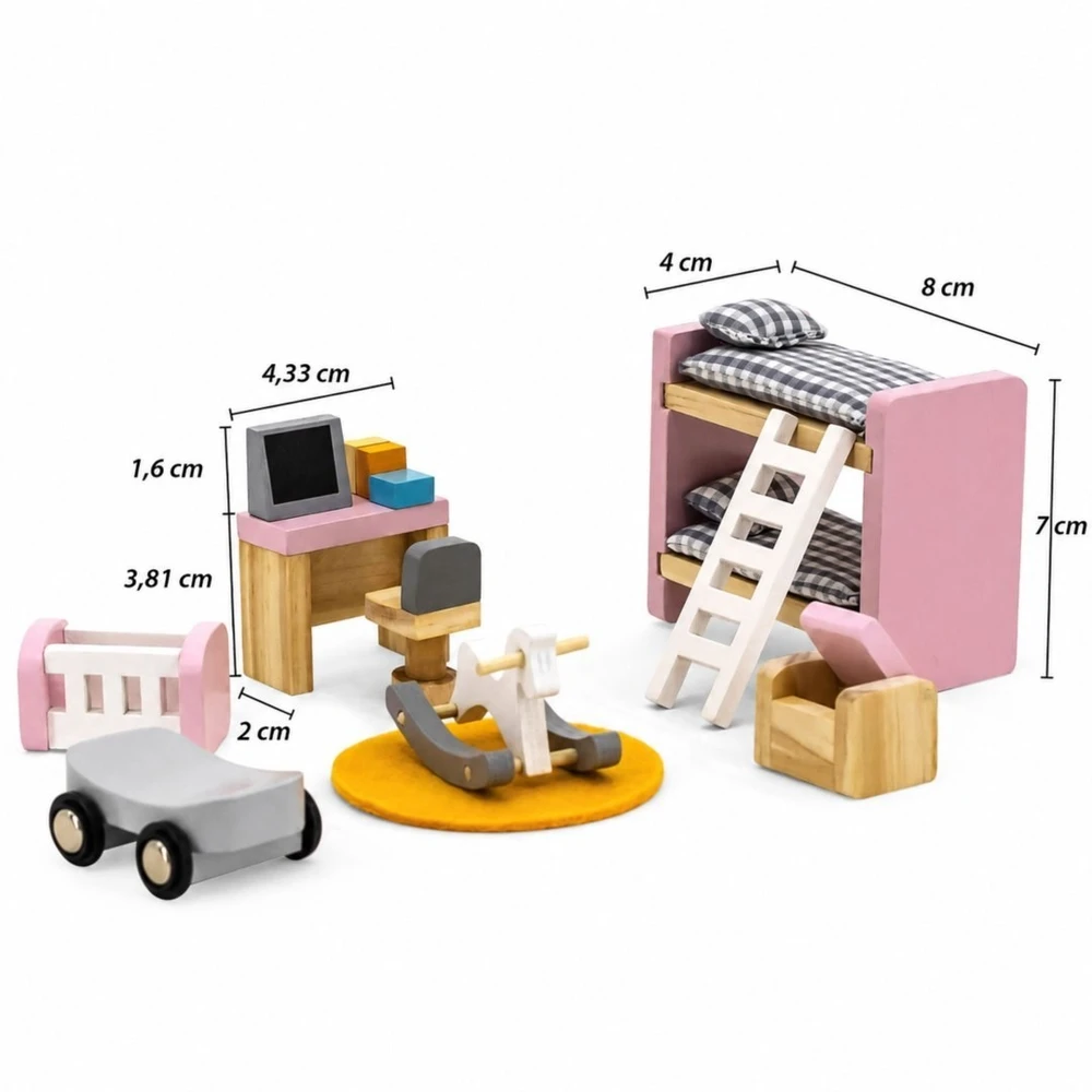 Viga Toys Lėlių namelio baldų komplektas Viga, 5 kambariai