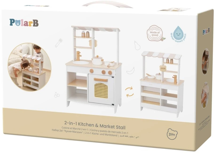 Viga Toys Medinė virtuvė-parduotuvė VIGA PolarB, 2 viename