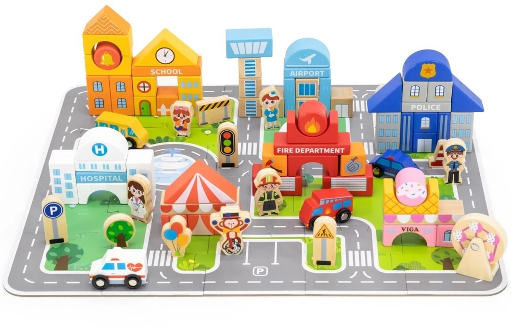 Viga Toys Medinis konstruktorius Viga, kibiras su rankena