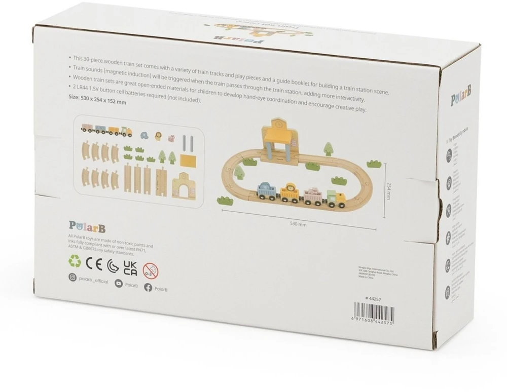 Viga Toys Medinis traukinių rinkinys PolarB, 30 dalių