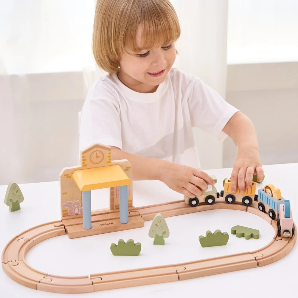 Viga Toys Medinis traukinių rinkinys PolarB, 30 dalių