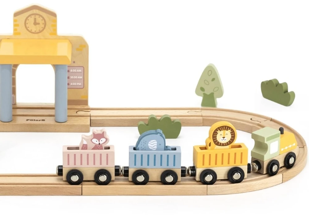Viga Toys Medinis traukinių rinkinys PolarB, 30 dalių