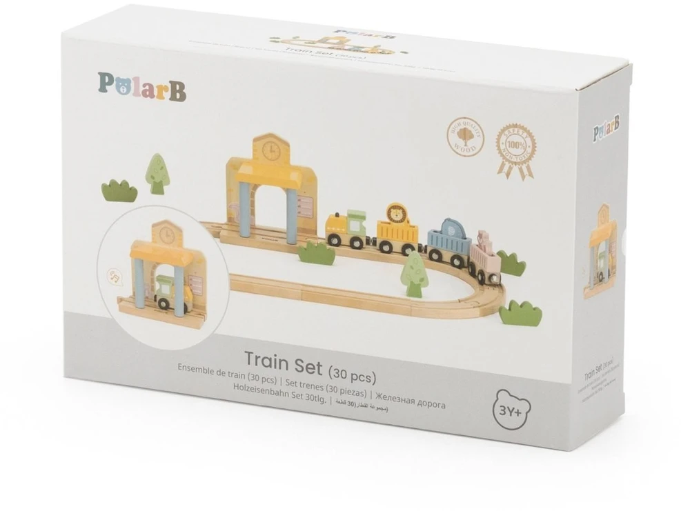 Viga Toys Medinis traukinių rinkinys PolarB, 30 dalių