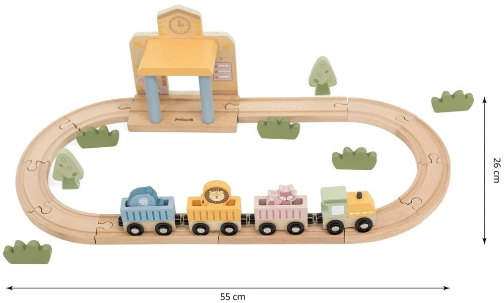 Viga Toys Medinis traukinių rinkinys PolarB, 30 dalių