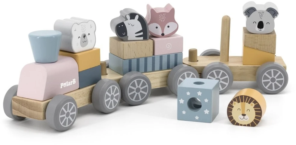Viga Toys Medinis traukinukas Viga, su blokeliais