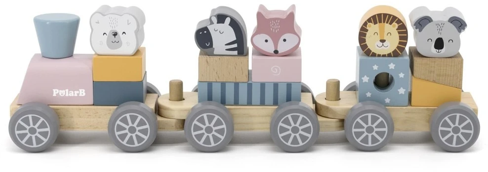 Viga Toys Medinis traukinukas Viga, su blokeliais