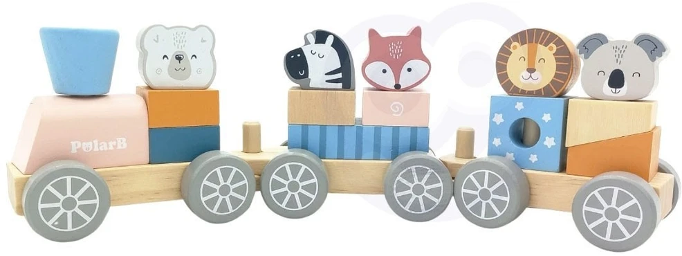 Viga Toys Medinis traukinukas Viga, su blokeliais