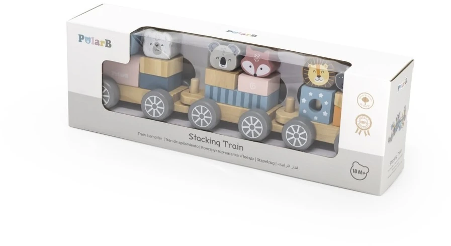 Viga Toys Medinis traukinukas Viga, su blokeliais