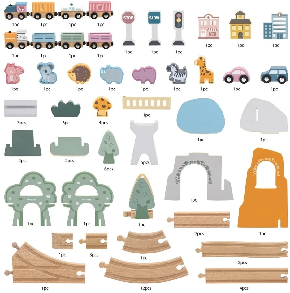 Viga Toys Traukinukų rinkinys VIGA PolarB, 90 elementų