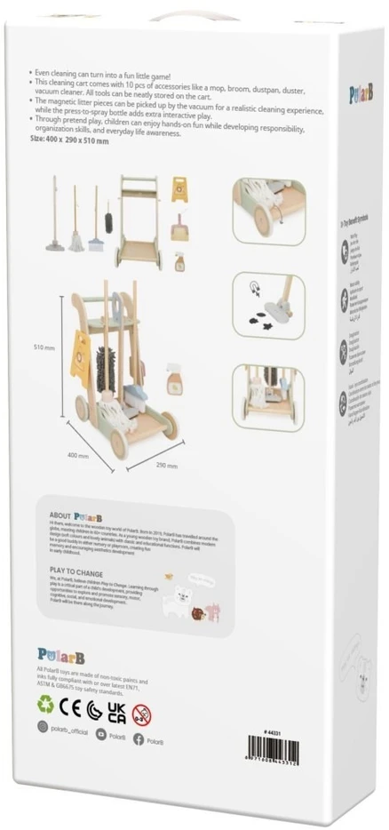 Viga Toys Valymo vežimėlis VIGA, su 10 priedų