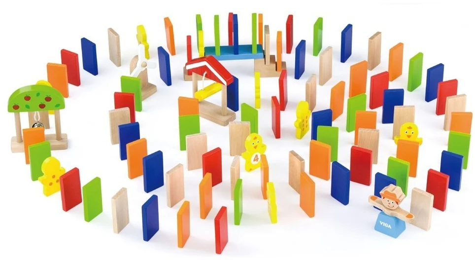 Viga Toys Žaislas domino rinkinys VIGA, 116 medinių kaladėlių