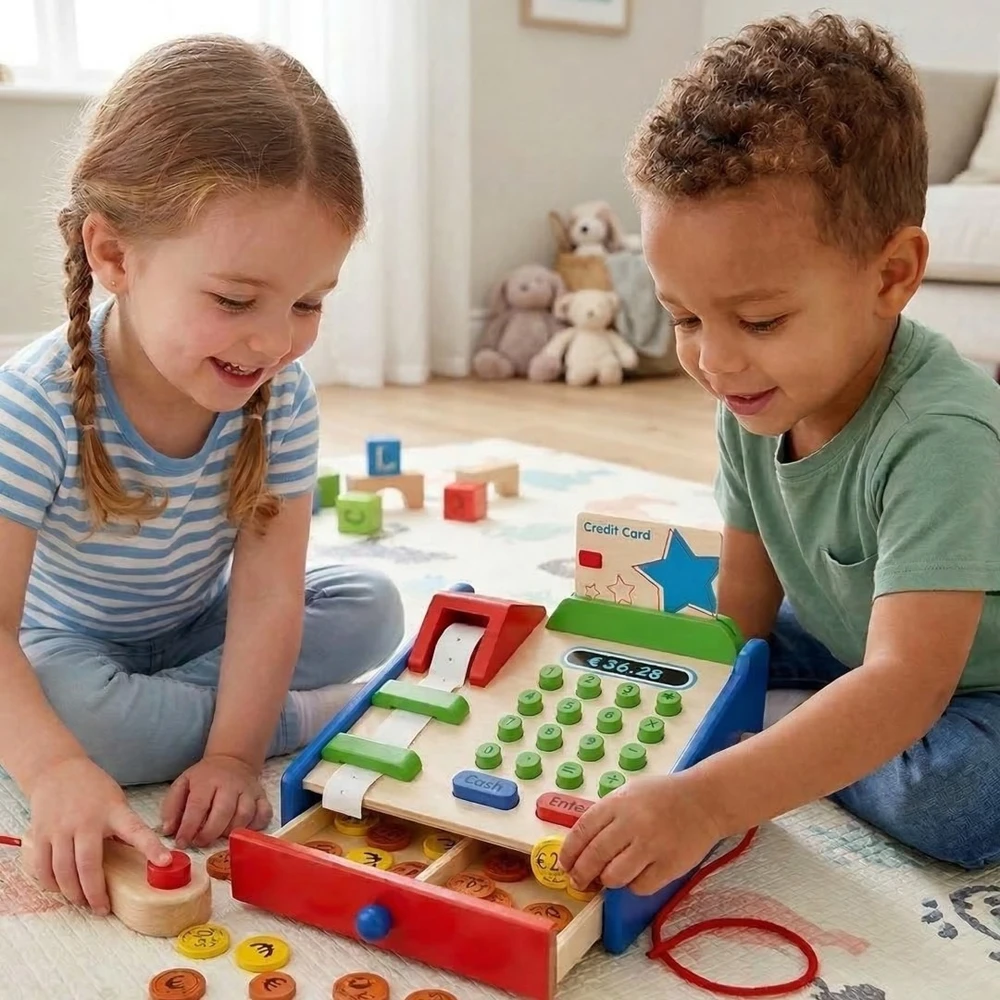 Viga Toys Žaislas kasos aparatas VIGA, buko mediena