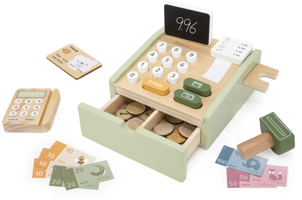 Viga Toys Žaislas kasos aparatas VIGA PolarB, su mokėjimo terminalu