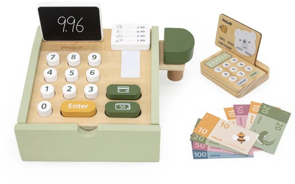 Viga Toys Žaislas kasos aparatas VIGA PolarB, su mokėjimo terminalu