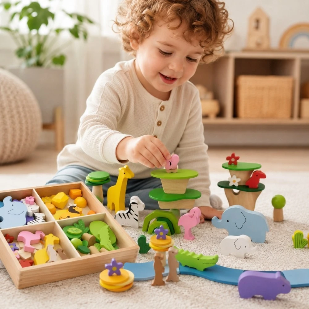 Viga Toys Žaislas konstruktorius VIGA, 55 mediniai elementai