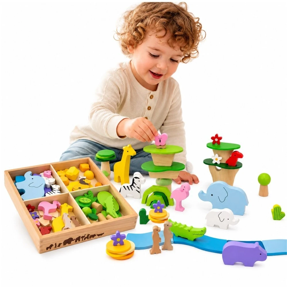 Viga Toys Žaislas konstruktorius VIGA, 55 mediniai elementai