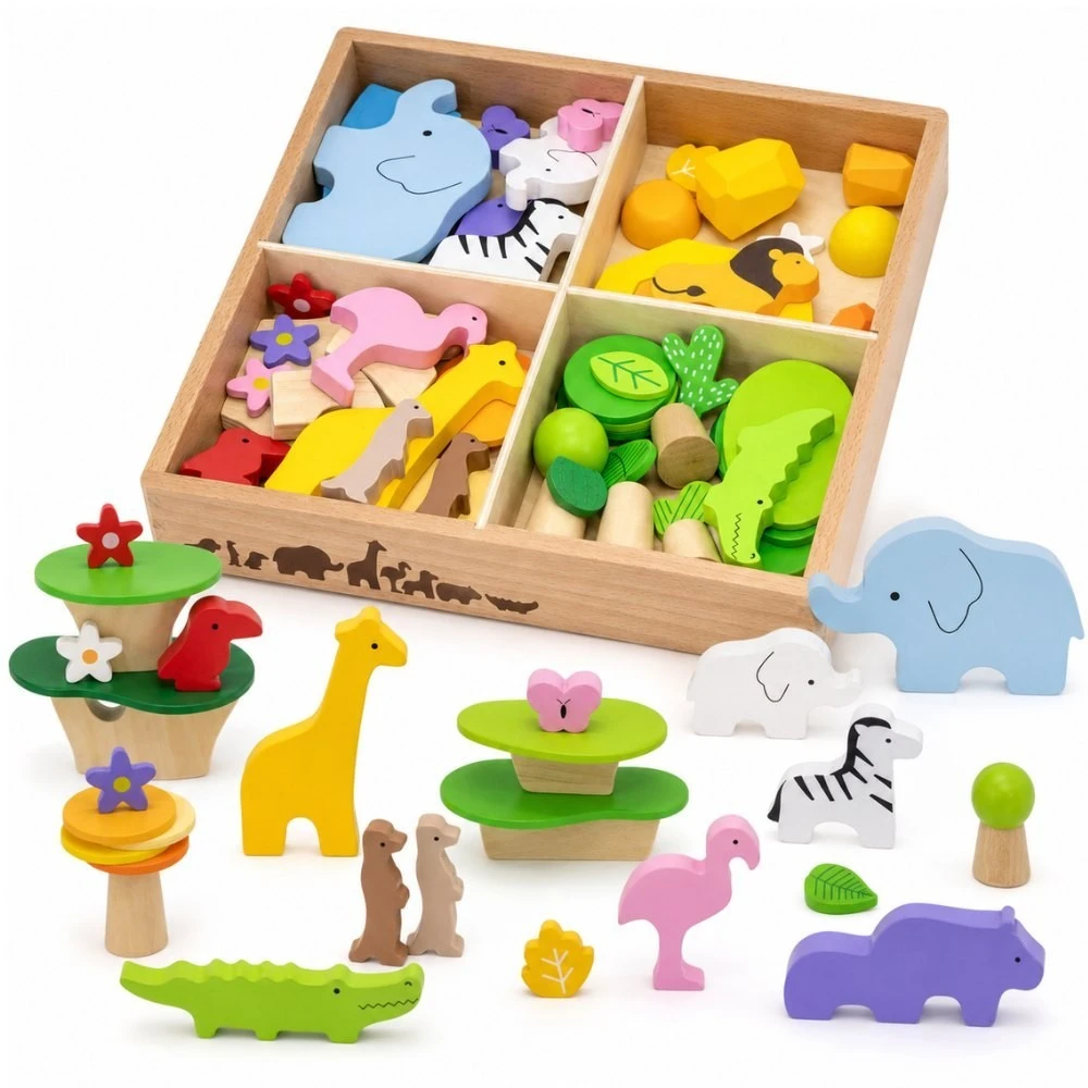 Viga Toys Žaislas konstruktorius VIGA, 55 mediniai elementai