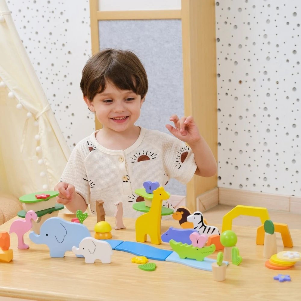 Viga Toys Žaislas konstruktorius VIGA, 55 mediniai elementai