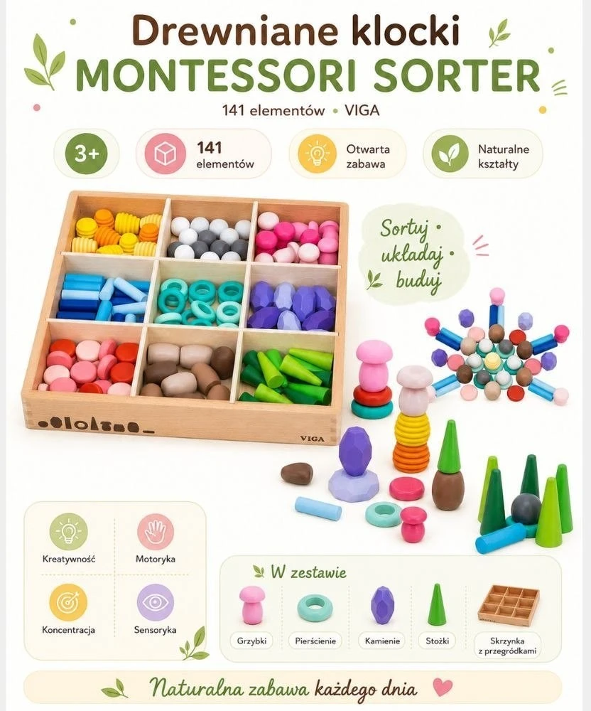 Viga Toys Žaislas rūšiavimo rinkinys VIGA, 141 detalė