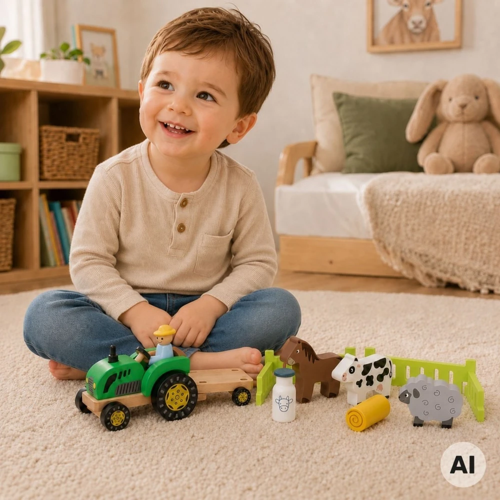Viga Toys Žaislas su traktoriumi Viga, 11 elementų