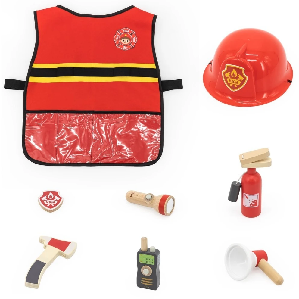 Viga Toys Žaislas ugniagesio rinkinys Viga, su liemene