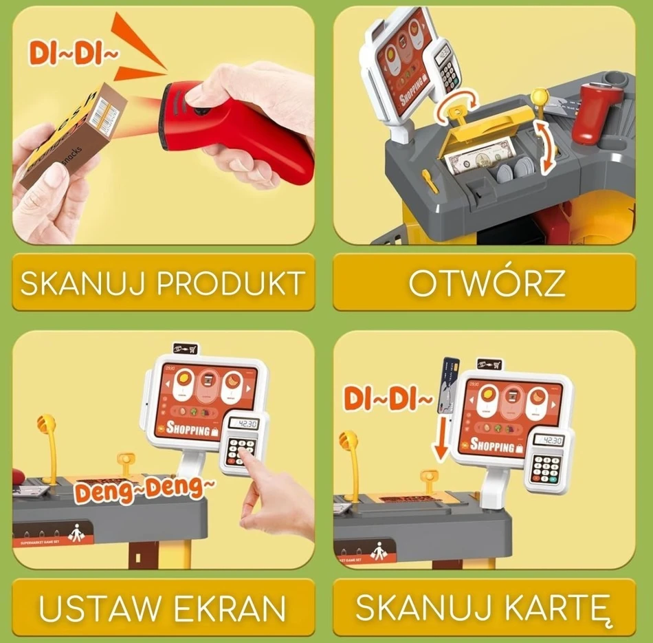 Žaislas prekybos centras Woopie, su interaktyviu kasos aparatu