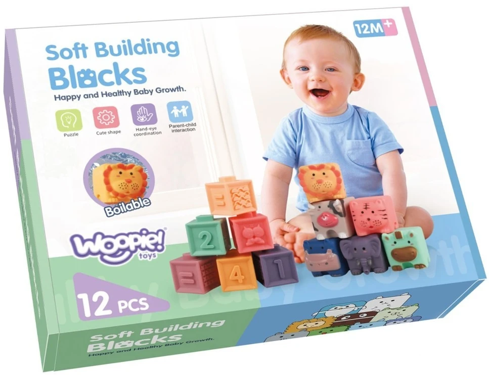 Žaislas sensorinės kaladėlės Woopie Baby, su išgaubtomis formomis