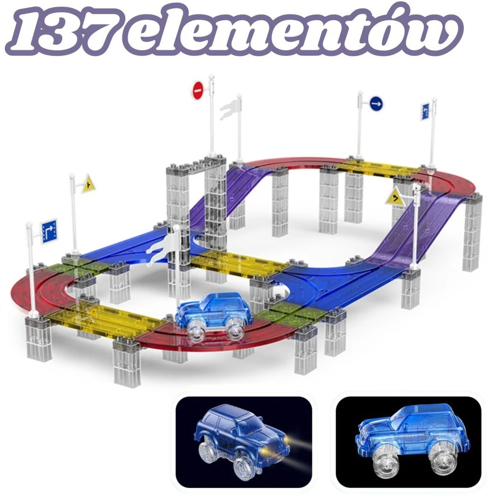 Žaislas trasa Woopie, su LED automobiliu