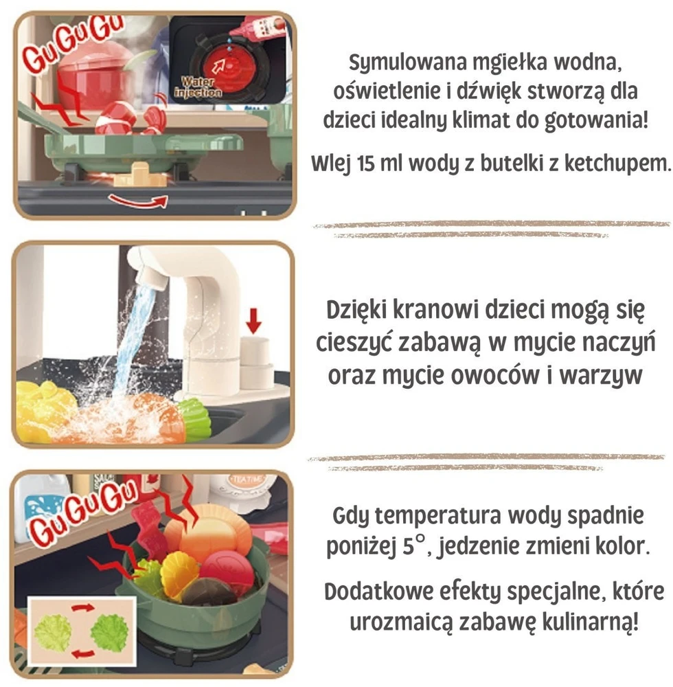 Žaislų virtuvė Woopie, šalto garo funkcija