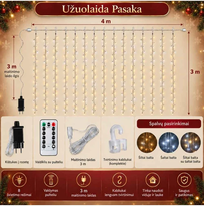 Girlianda užuolaida "Pasaka" 4x3 šaltai balta