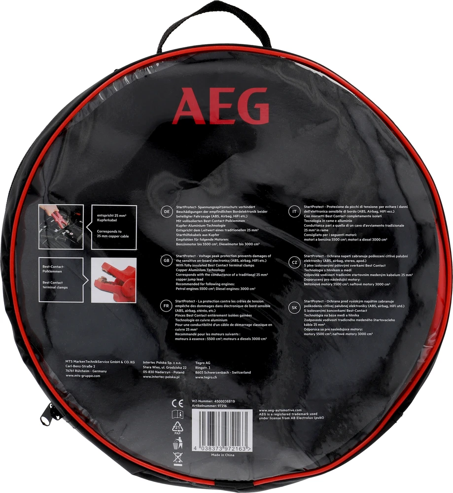 AEG užvedimo kabeliai 2 × 3,5 m, 12 V su apsauga nuo viršįtampių 97216