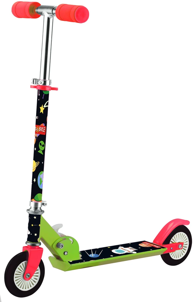 Bimbo Bike Vaikiškas paspirtukas 12" su reguliuojamu T-BAR "COSMOS", žalias raudonas